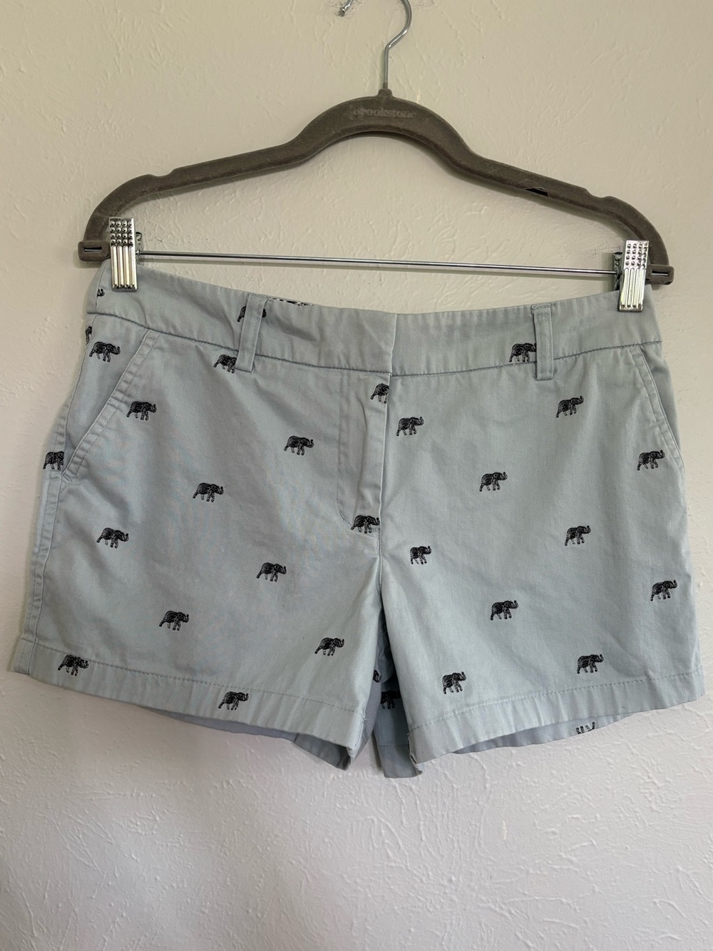British Khaki Light Blue Embroidered Elephant Shorts